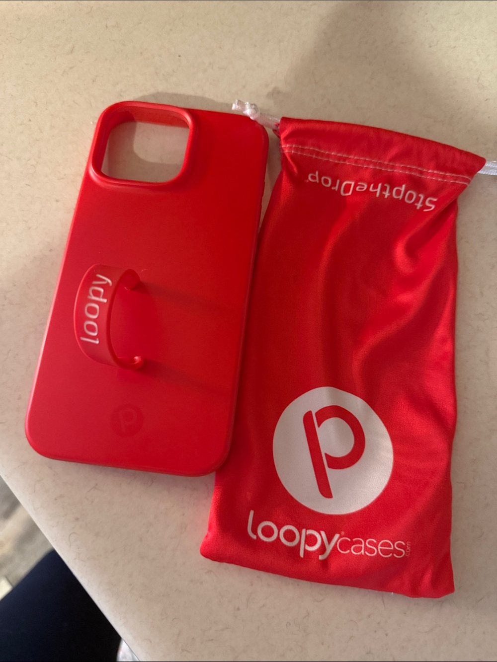 Loopy Case Red Phone Case with Branded Pouch and Finger Loop 16 pro max